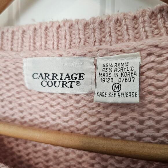 Vtg Carriage Court 80s Sweater Women Medium Pink Knit Coquette Cottage Grandma - Picture 8 of 8